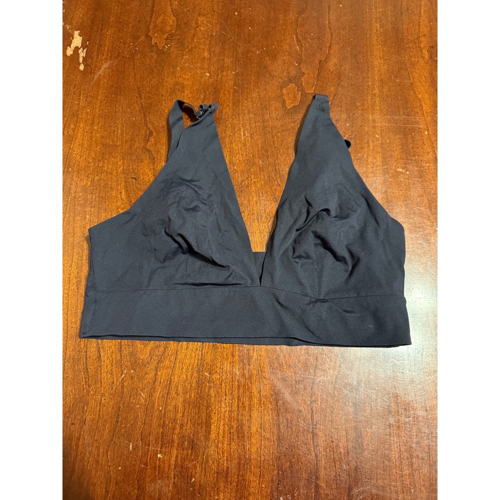 Everlane The Invisible Bra Black ECONYL Wireless Bralette Large Deep V-Neck
